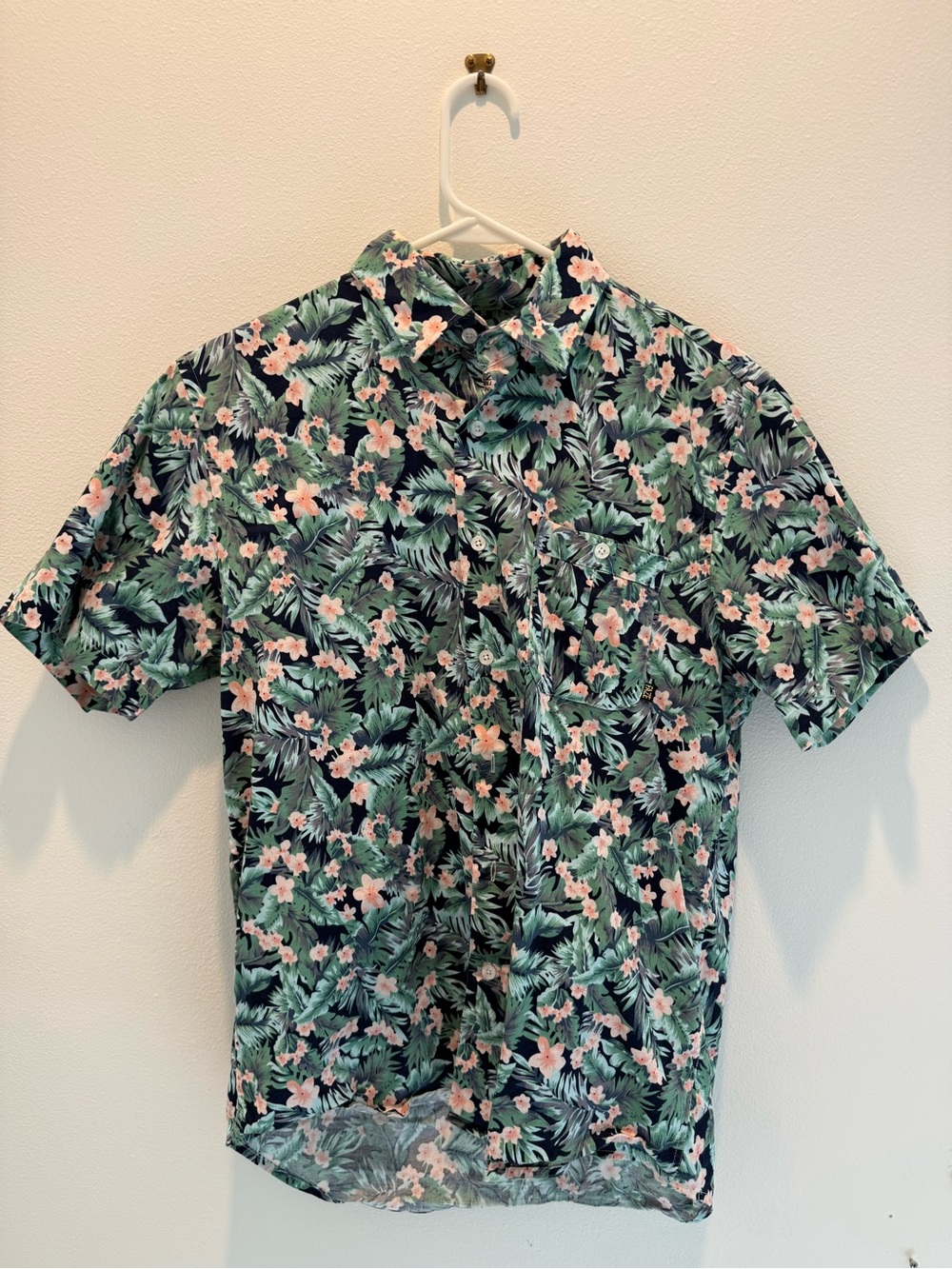 Navy Floral Short-Sleeve Button-Down Shirt